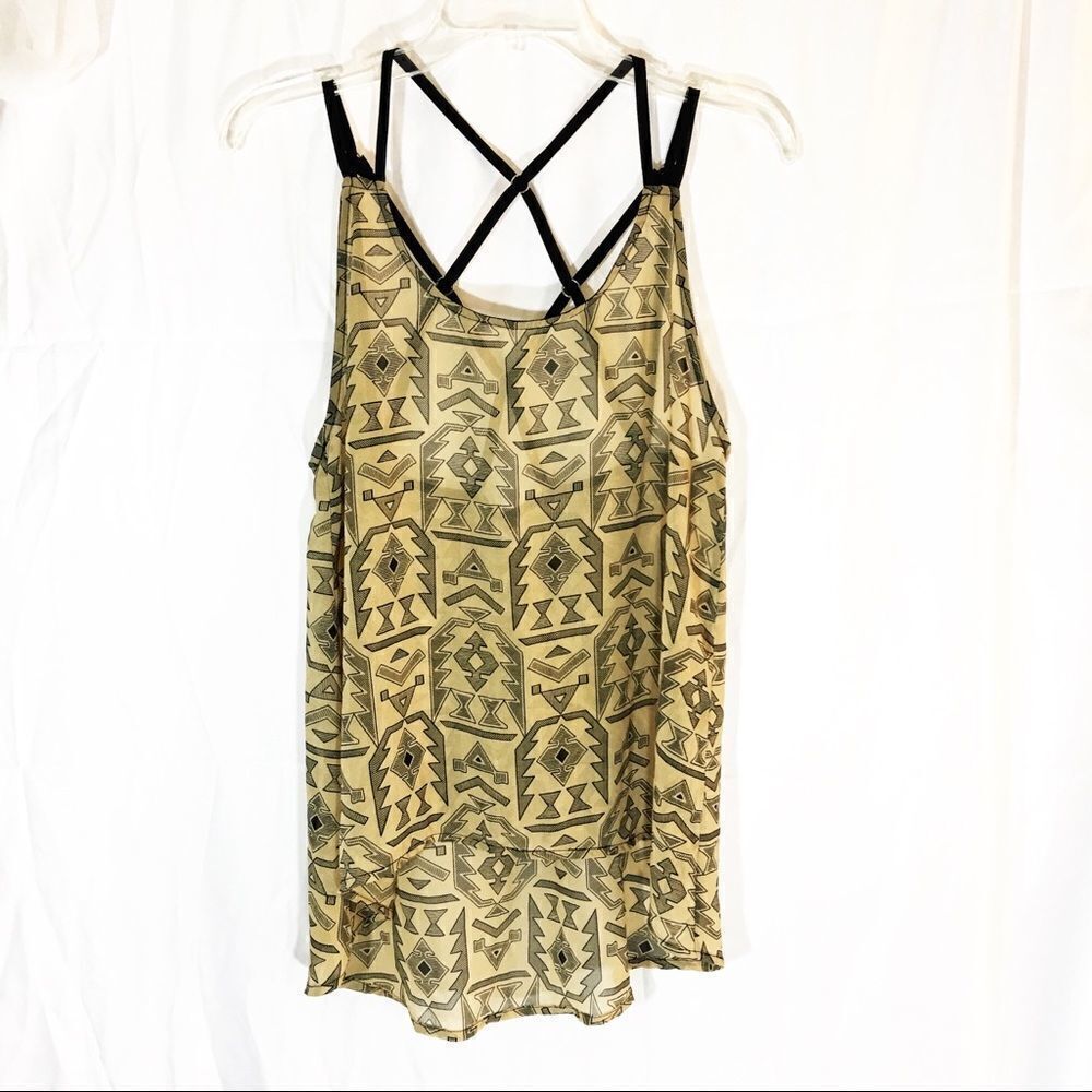 Marisol Sheer Geometric Multi Strap Cami w/ Aztec design Size Medium